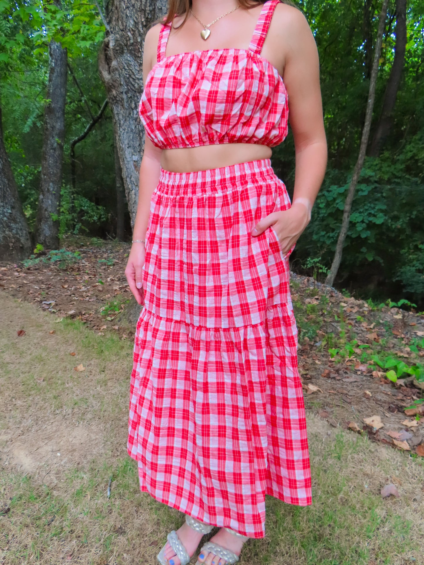 Gingham midi skirt