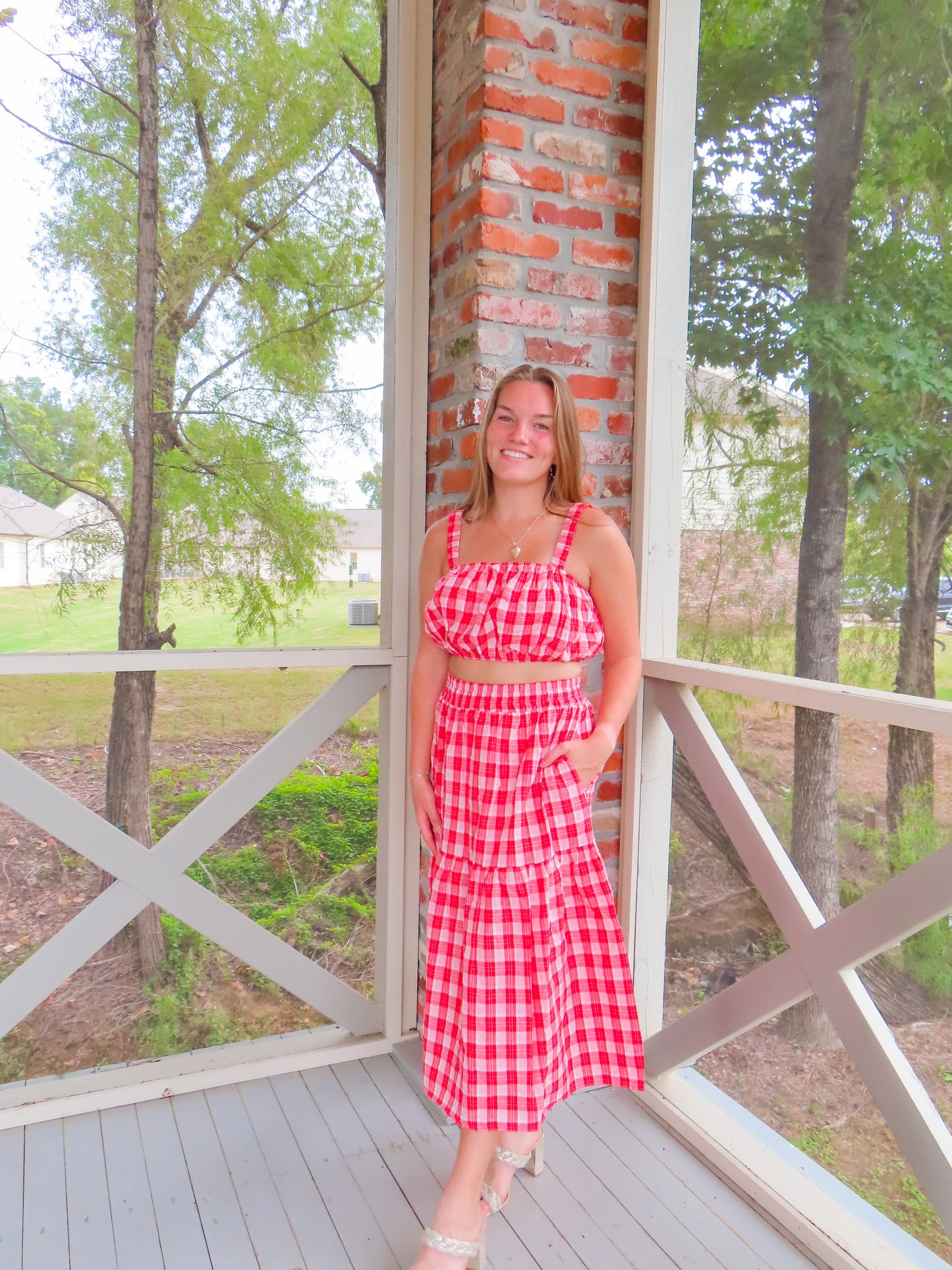 Gingham midi skirt