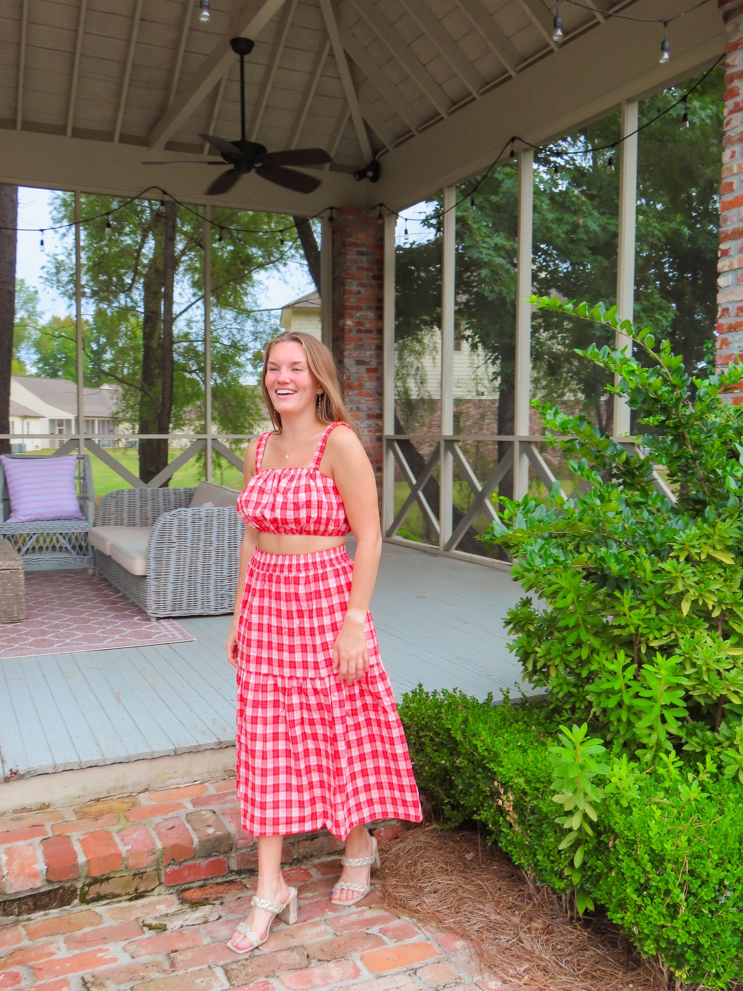 Gingham midi skirt